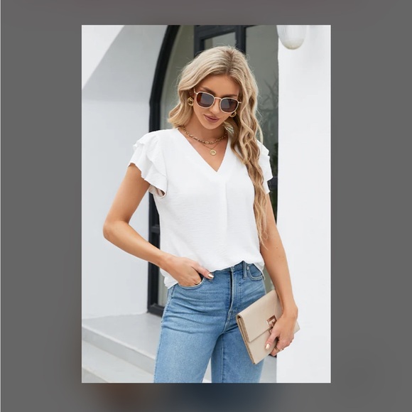 Blooming Jelly Tops - Elegant White Ruffle Sleeve Blouse